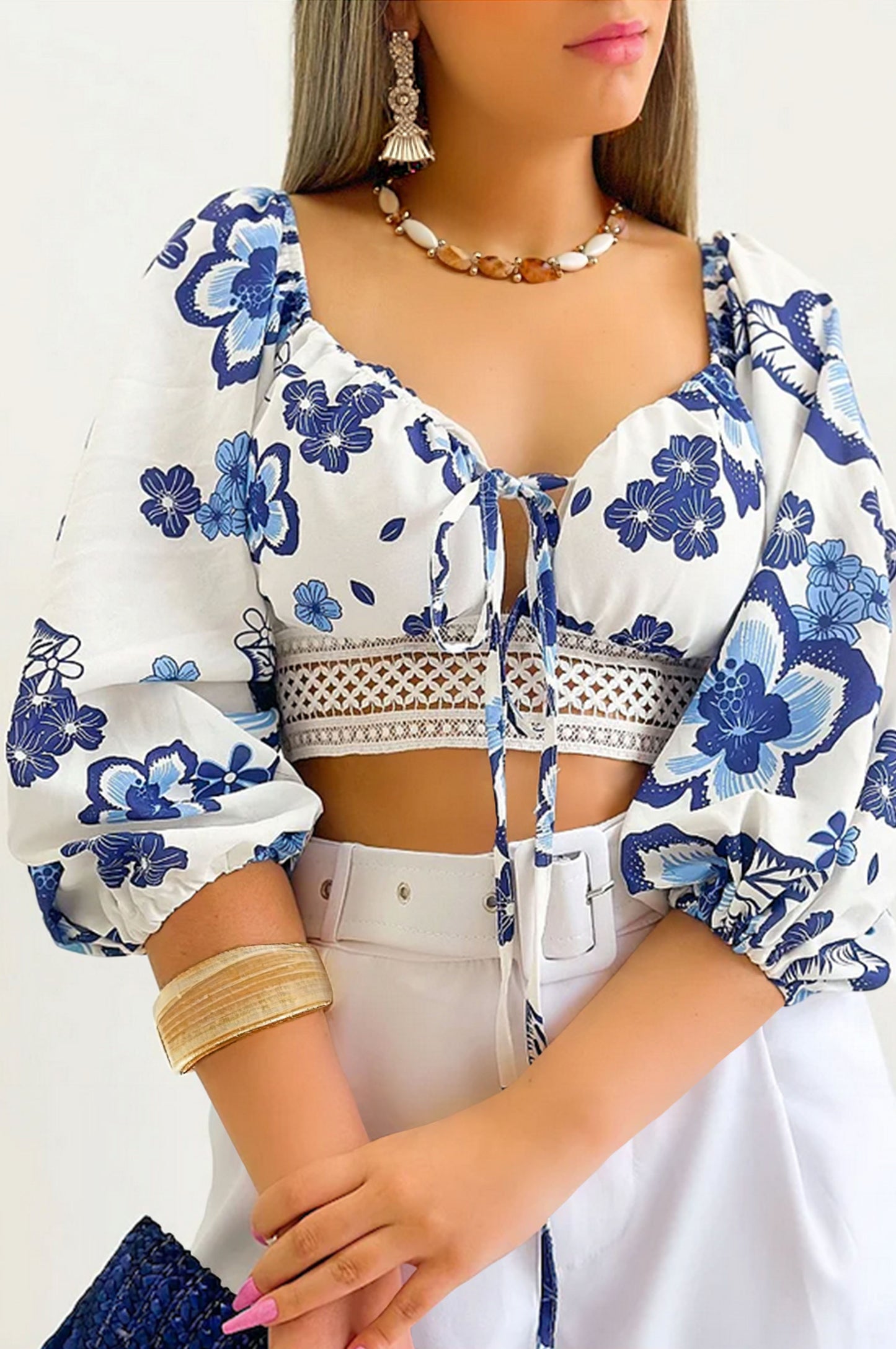 Tie Front Cropped Blouse