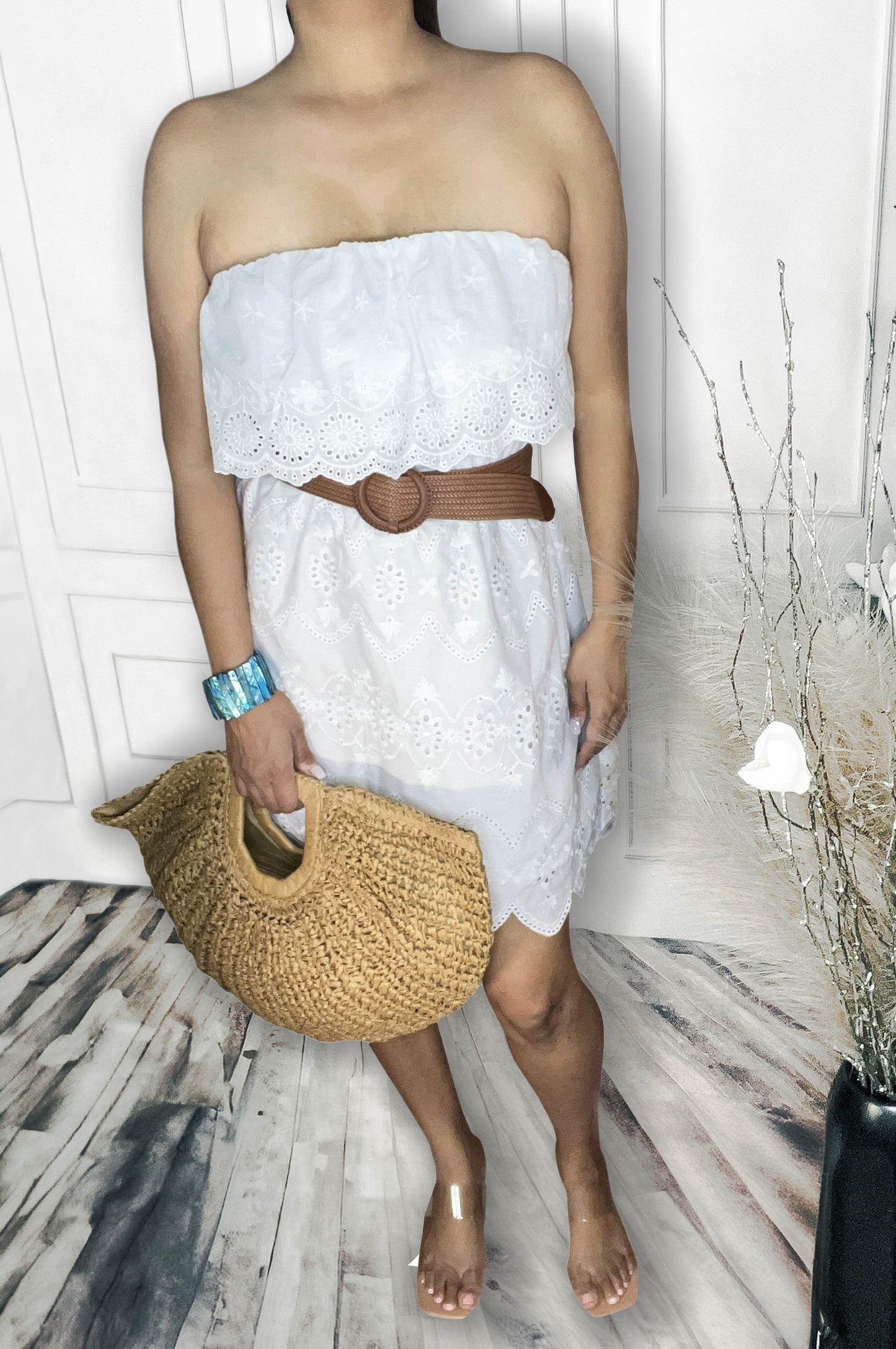 White Off-the-Shoulder Mini Lace Dress