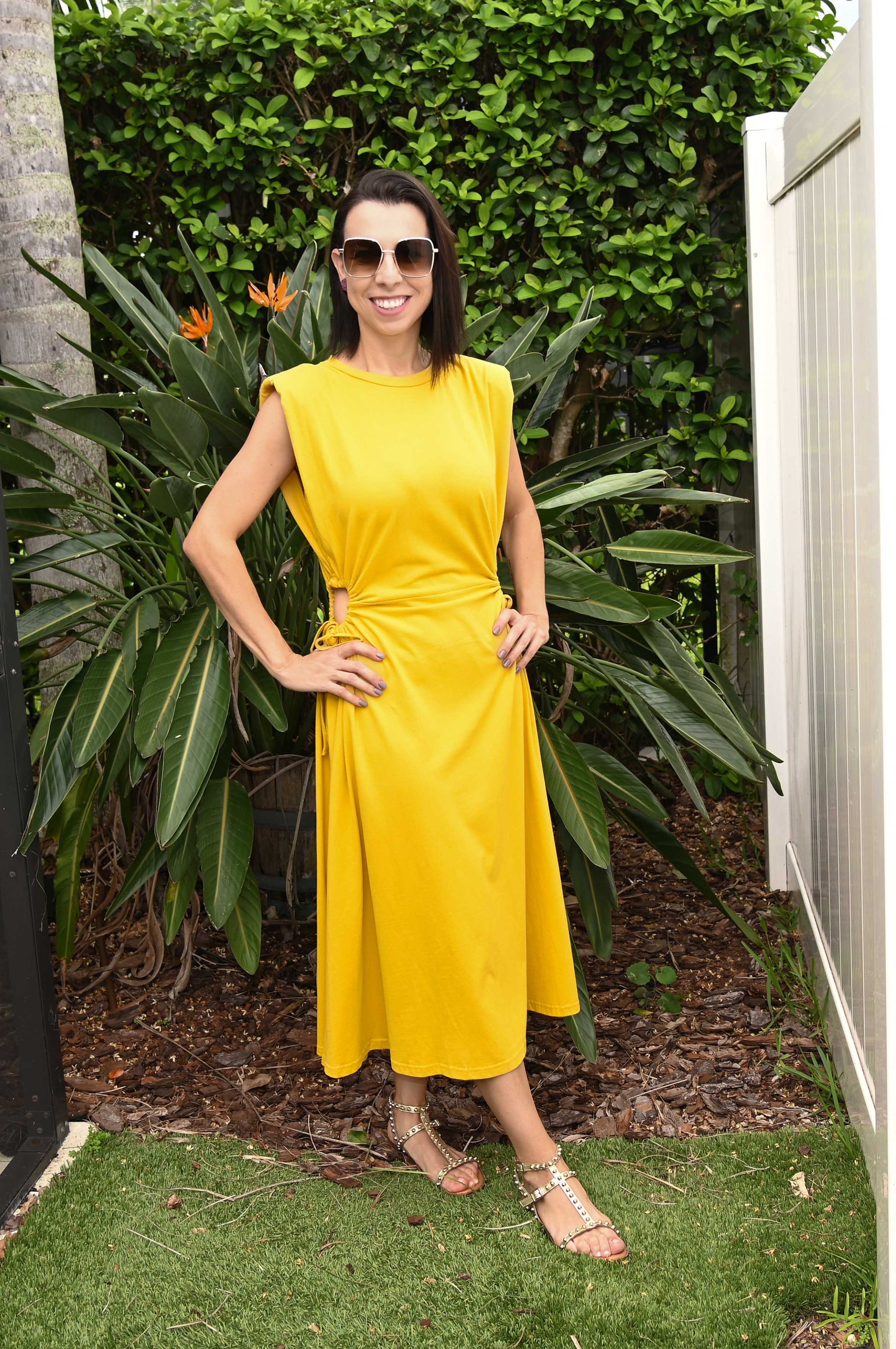 Mustard Dress, Midi Ankle-Length Dress, Solid Color Dress, Cut-Out Opening Detail Dress, Dresses for Women, Womens Stylish Dresses, Resort Wear for Women