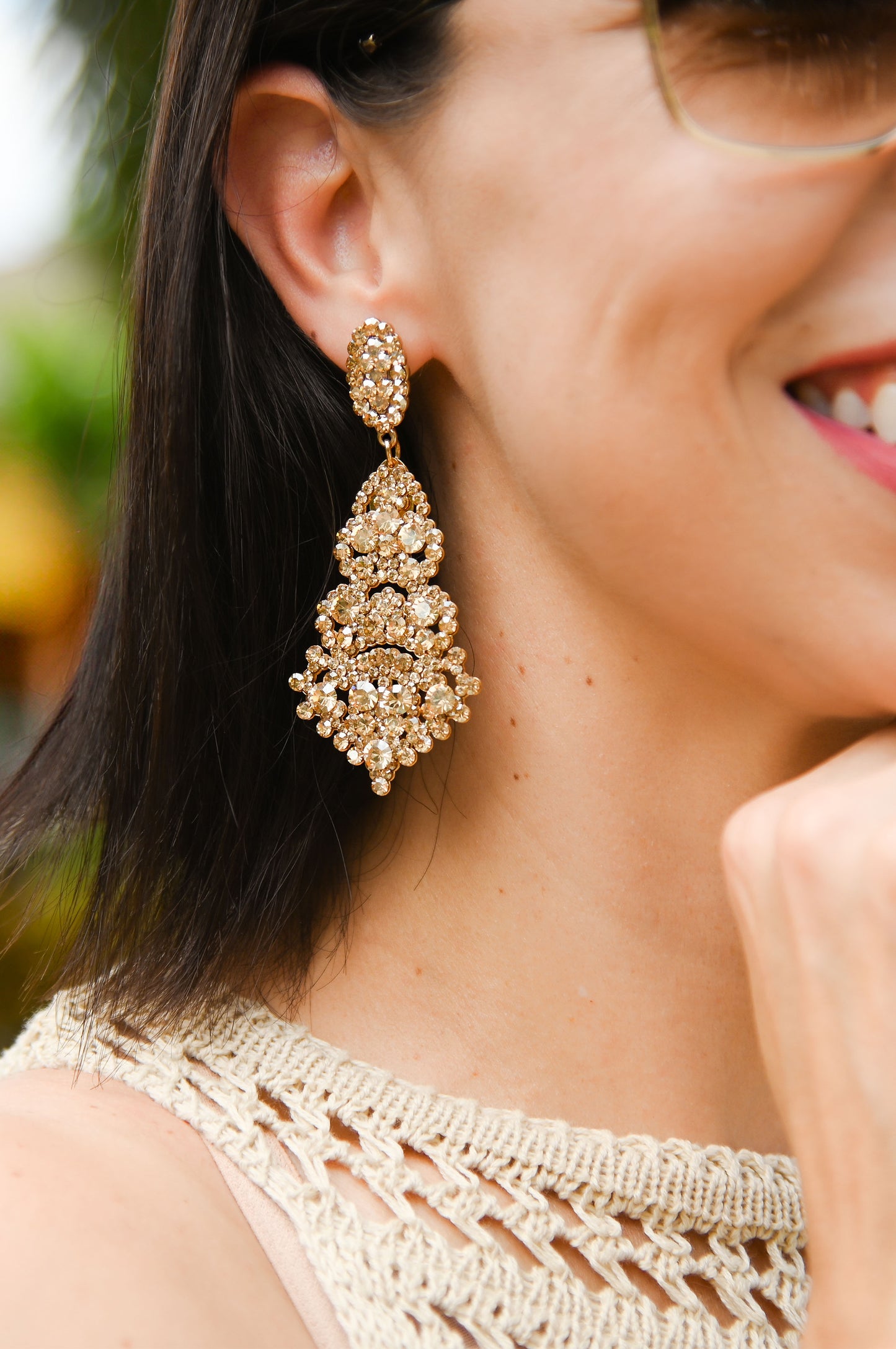 Chandelier Crystal Statement Earrings - Champagne