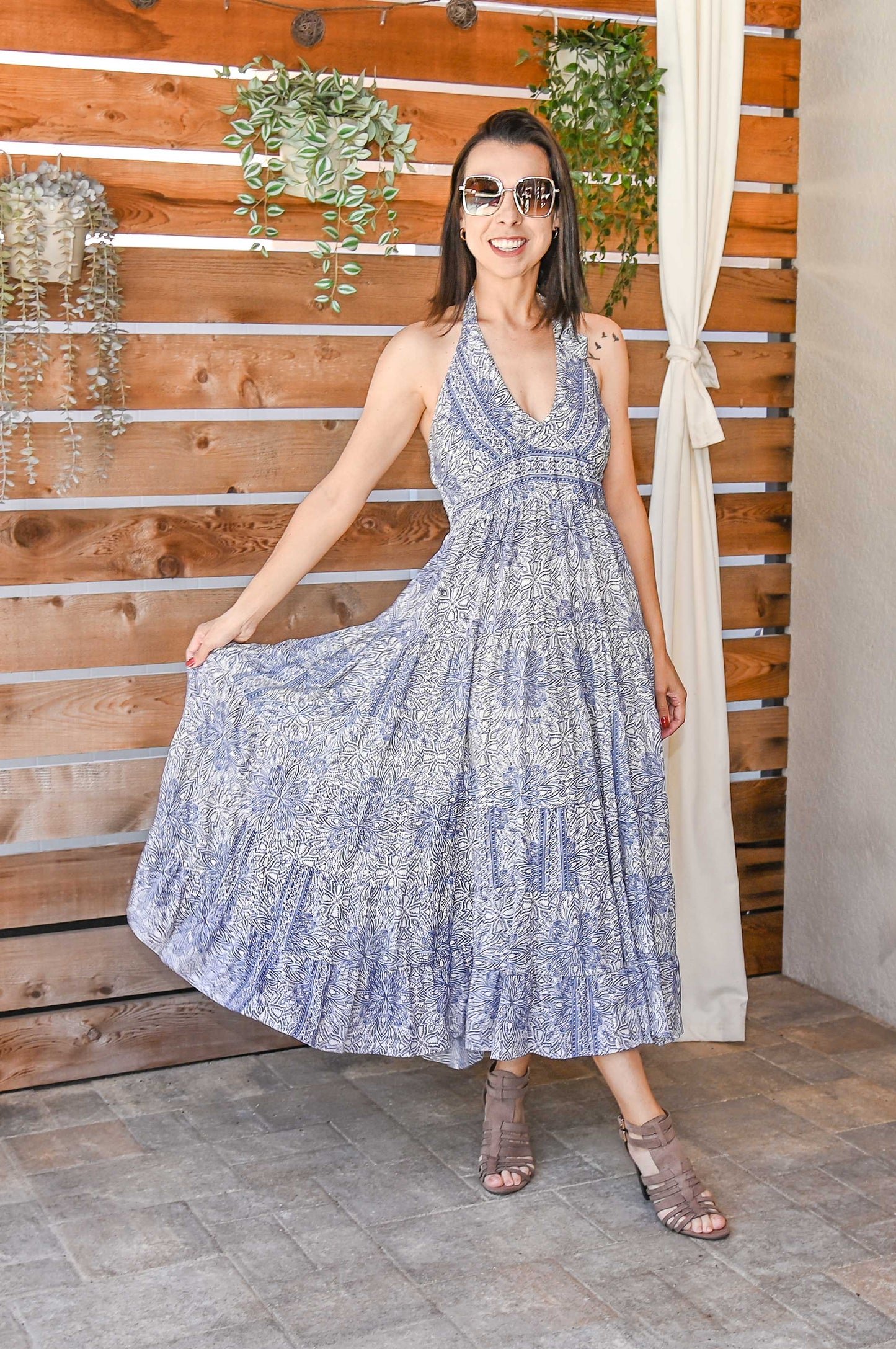 Indy Blue Halter Maxi Dress