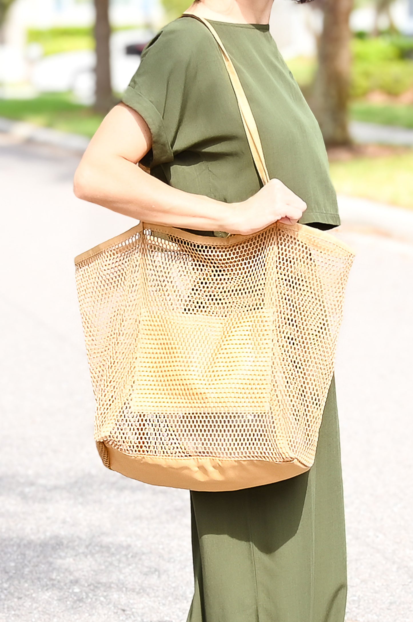 Mesh Tote Beach Bag | Khaki