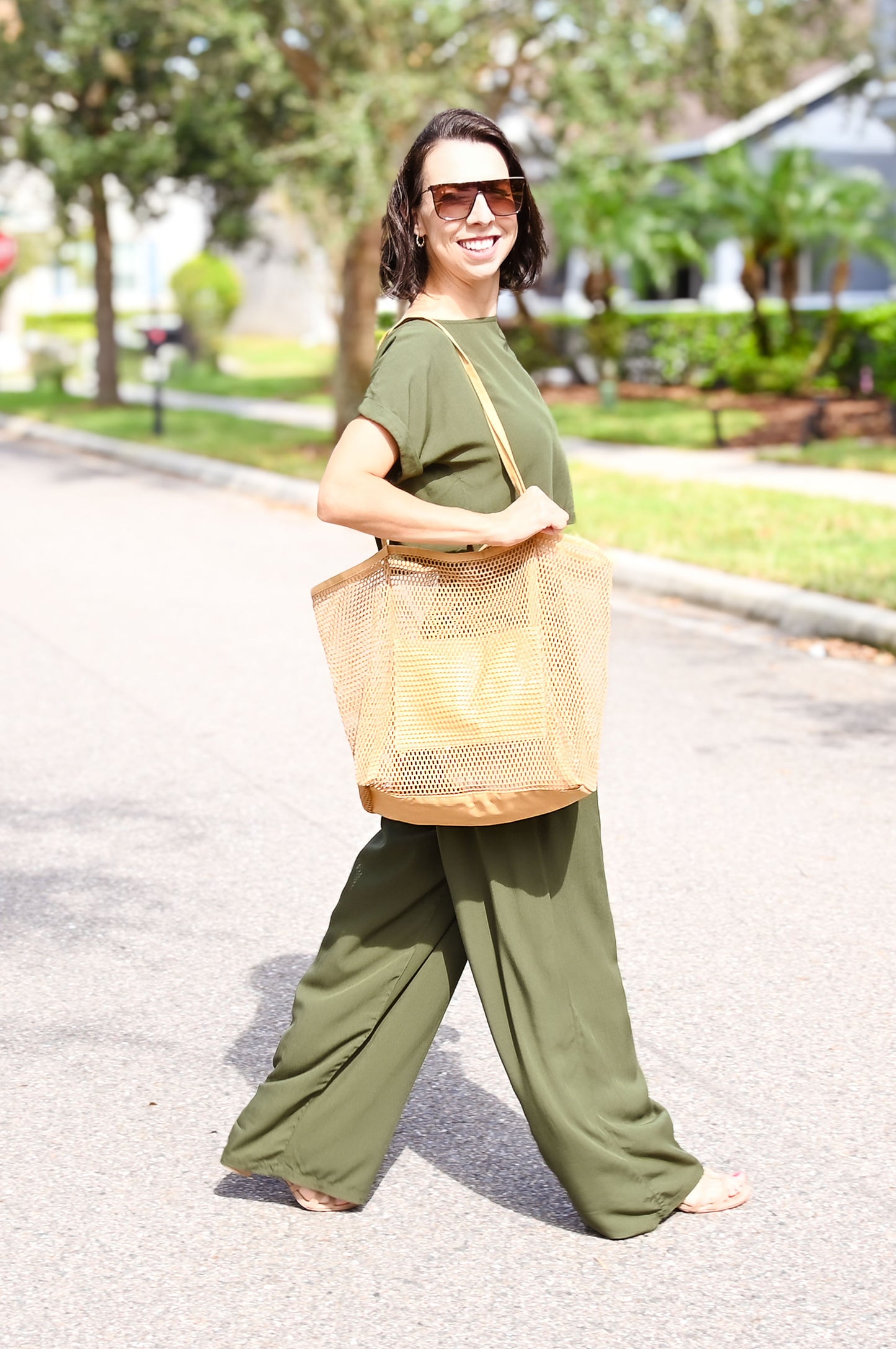 Mesh Tote Beach Bag | Khaki