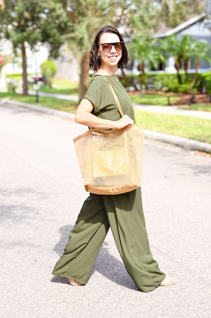 Mesh Tote Beach Bag | Khaki