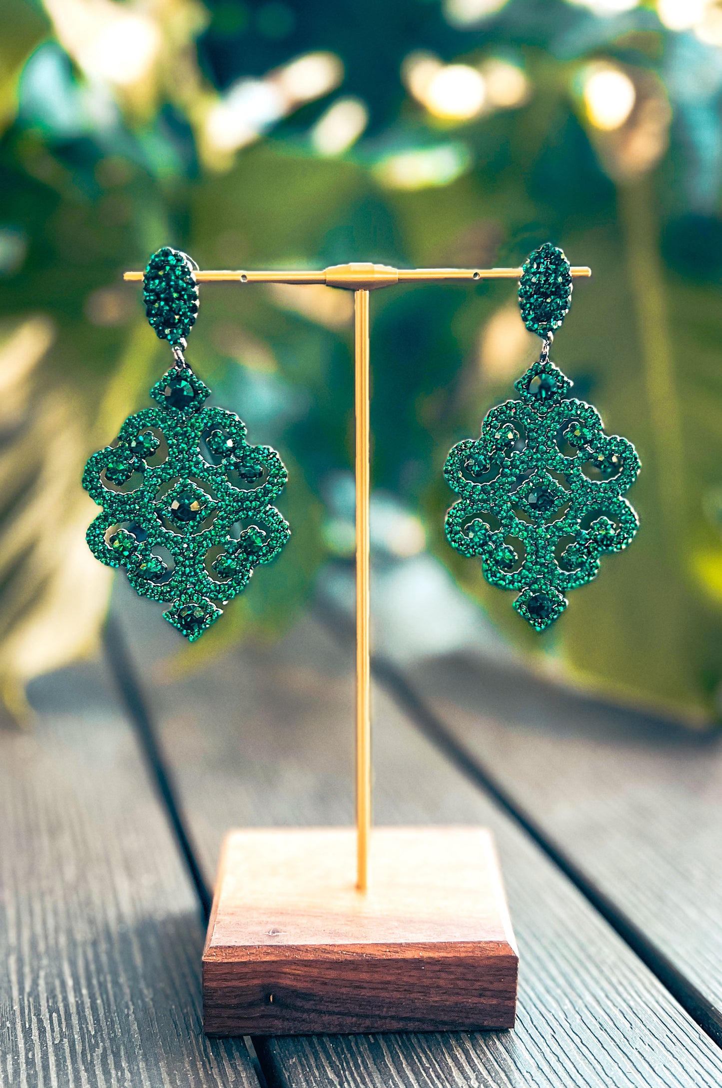 Spiral Crystal Statement Earrings - Emerald