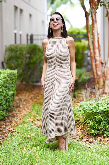 Open Knit Asymmetrical Midi Dress