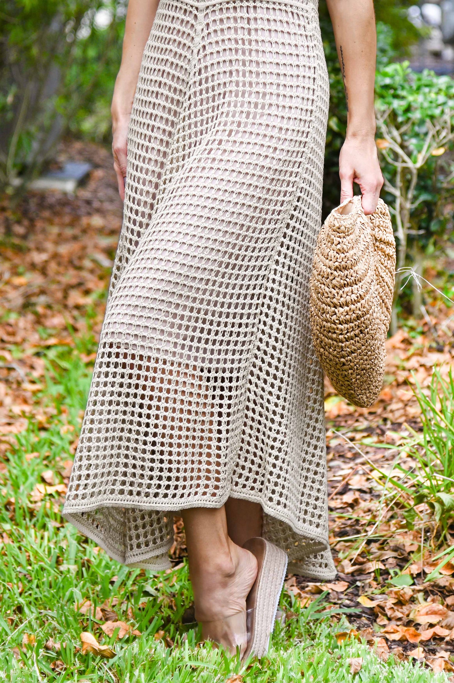 Open Knit Asymmetrical Midi Dress