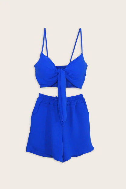 Peahens 2-Piece Shorts and Crop Top Set - Royal Blue