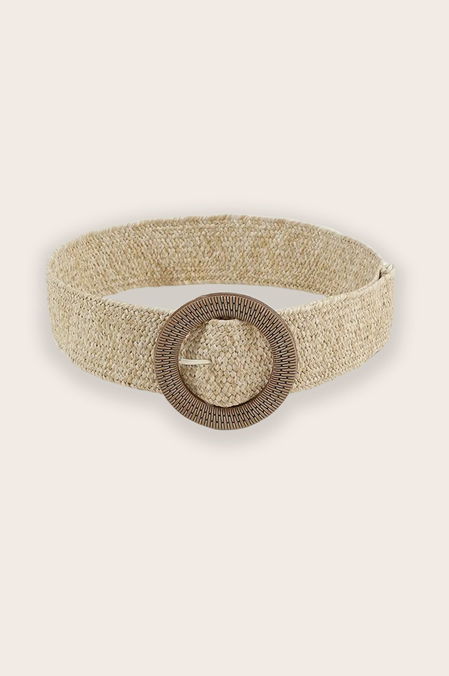 Round Bohemian Buckle Straw Belt | Natural