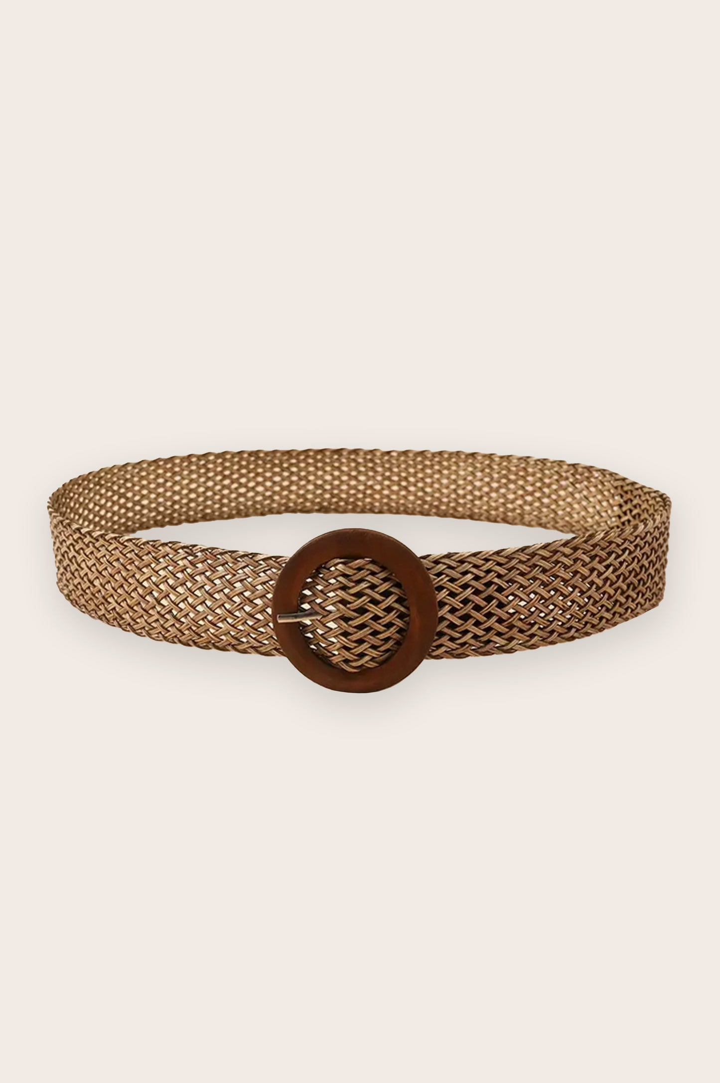 Round Wooden Buckle Hollow Straw Belt | Brown