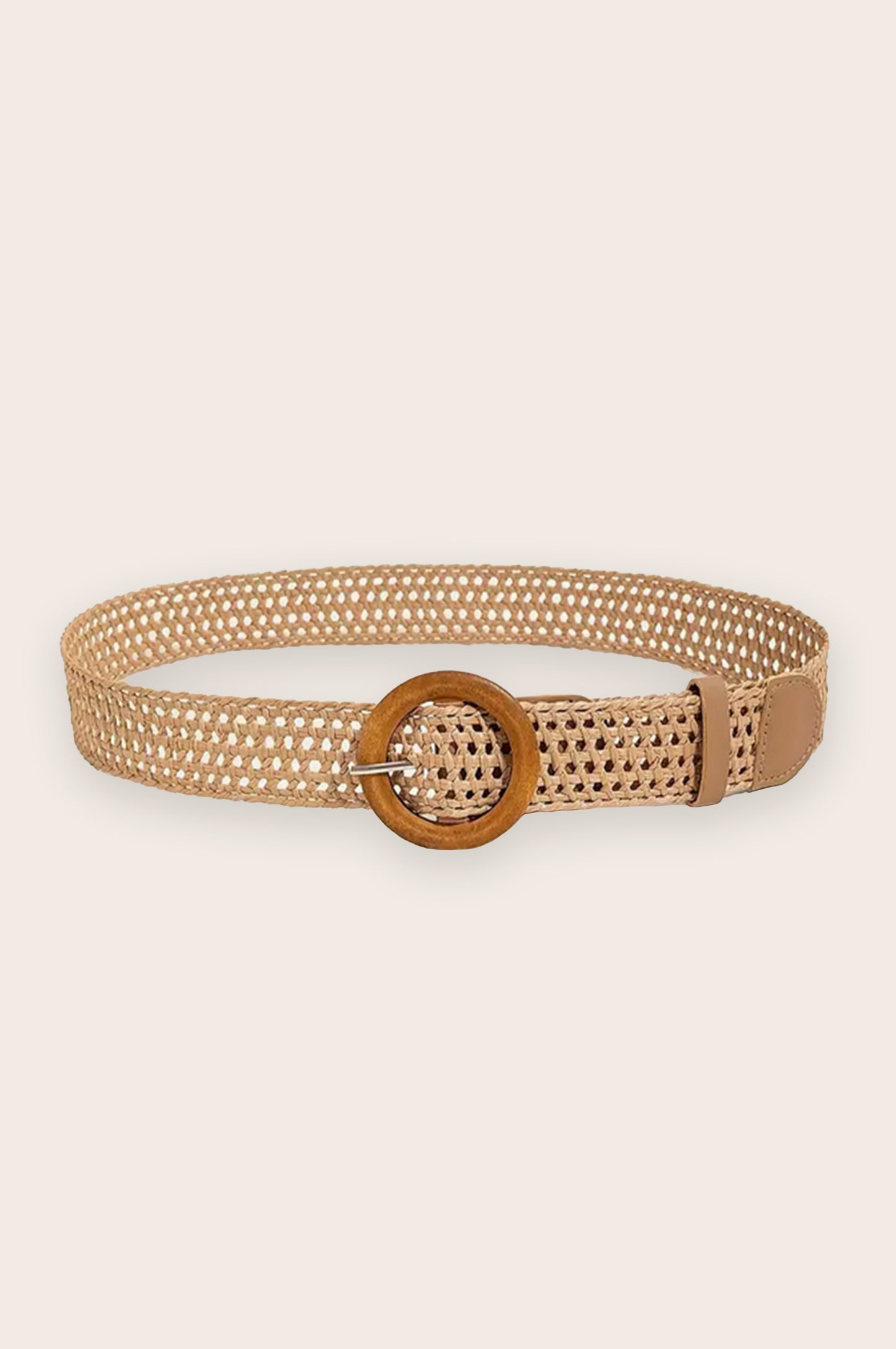 Round Wooden Buckle Hollow Straw Belt | Natural