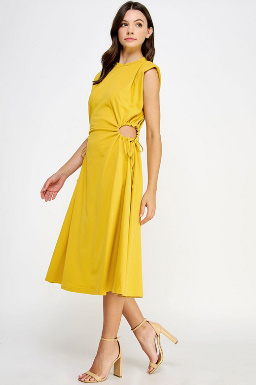 Calla Lily Mustard Mid-Length Dress