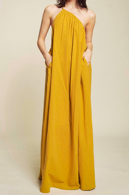 Island Asymmetric Long Dress | Mustard