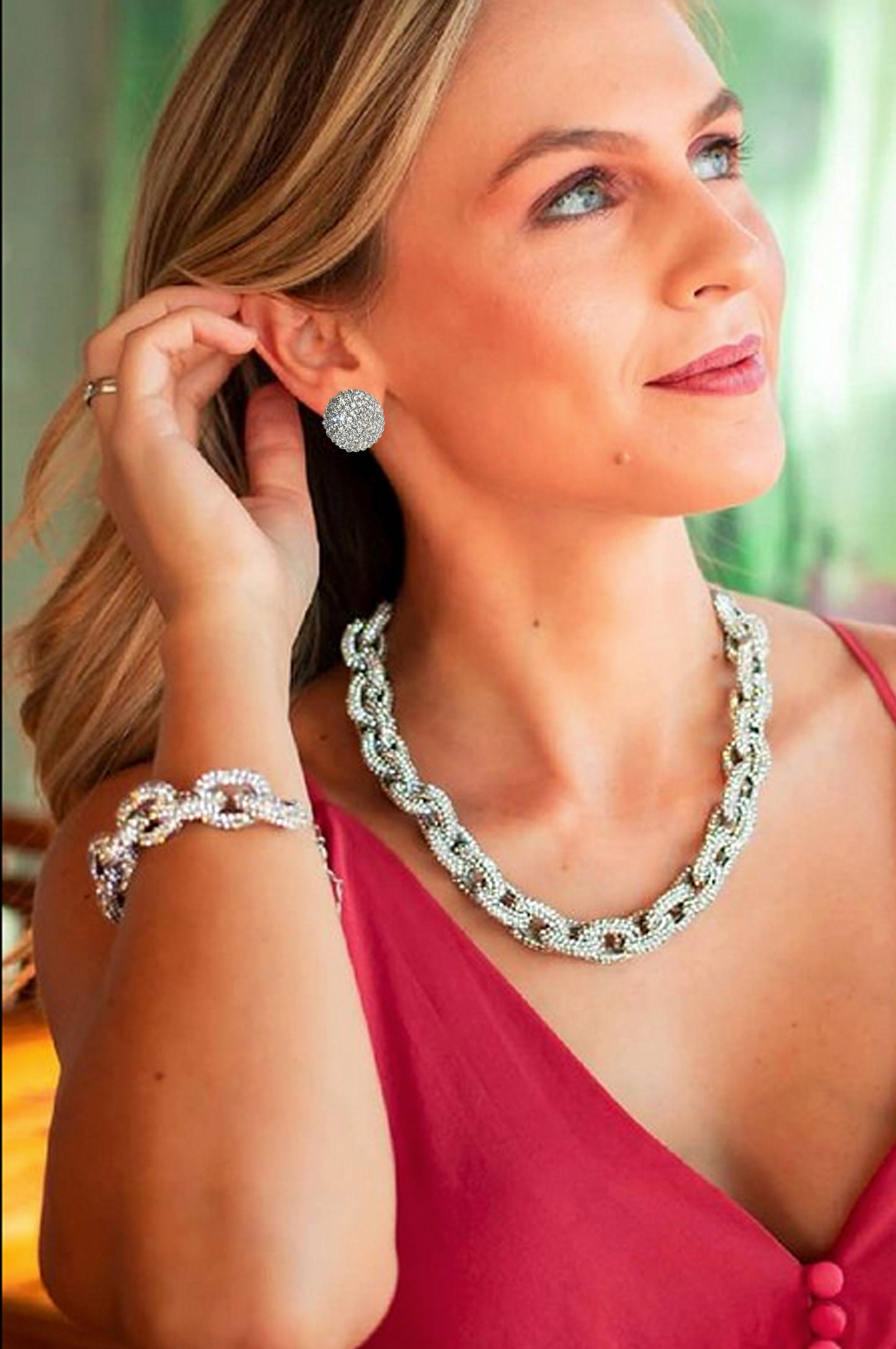 Spherelet Crystal Stud Earrings - Silver