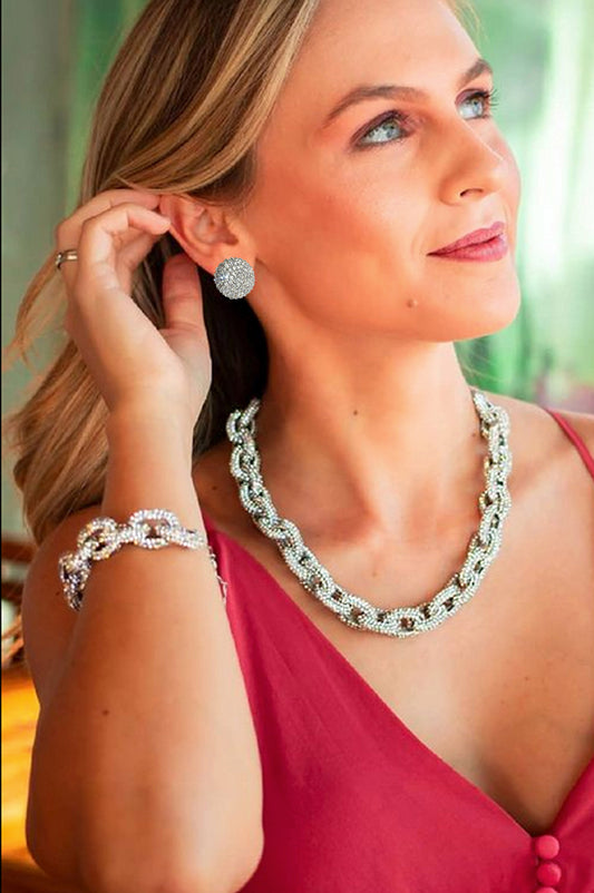 Spherelet Crystal Stud Earrings - Silver