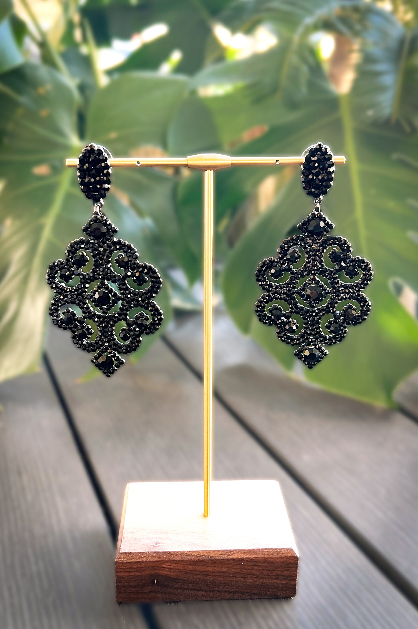 Spiral Crystal Statement Earrings - Black