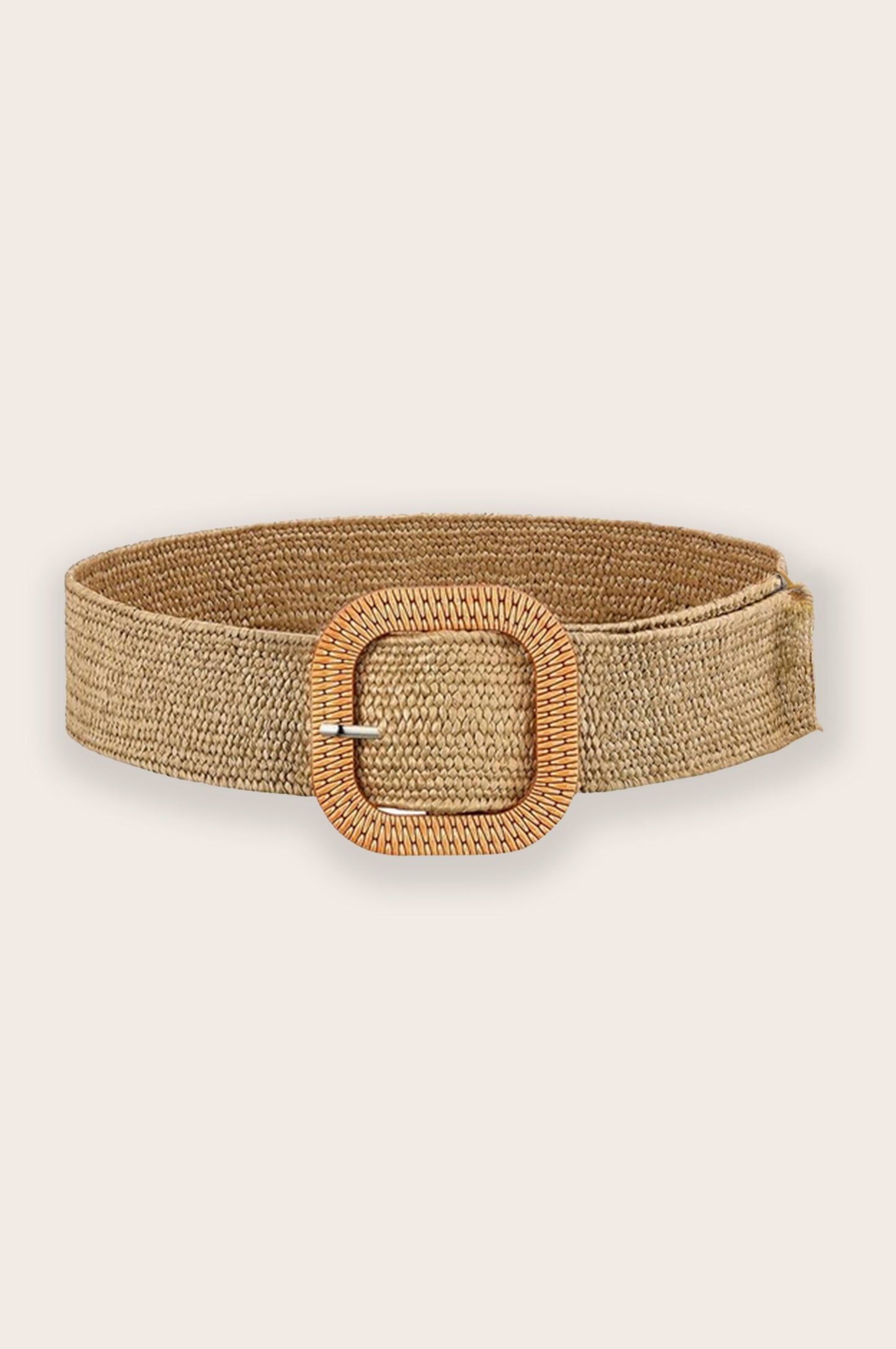 Square Bohemian Buckle Straw Belt | Khaki