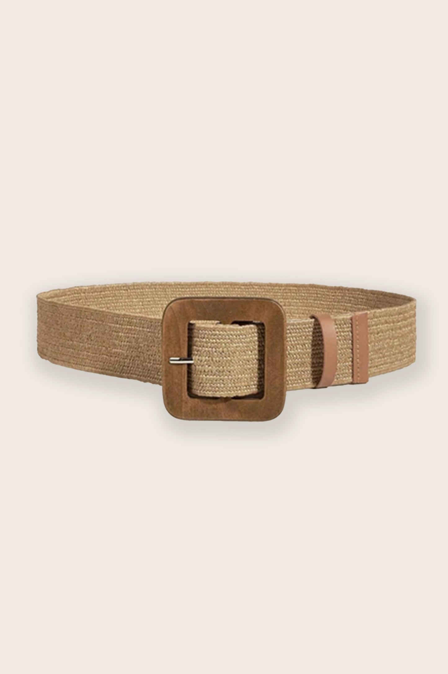 Square Wooden Buckle Straw Belt | Khaki